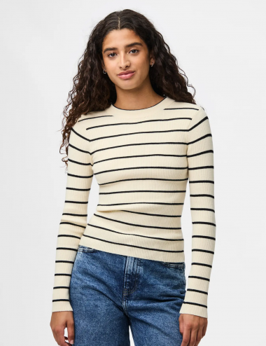Pcmira top crema canalé rayas