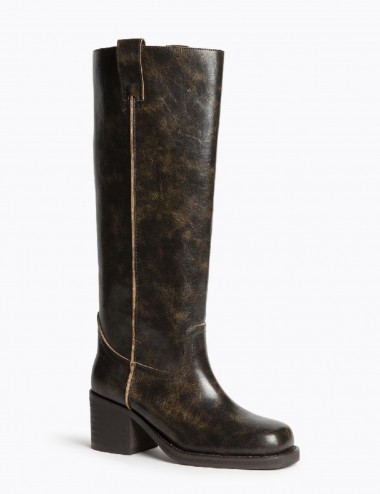 Bota biker alta marrón