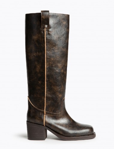 Bota biker alta marrón