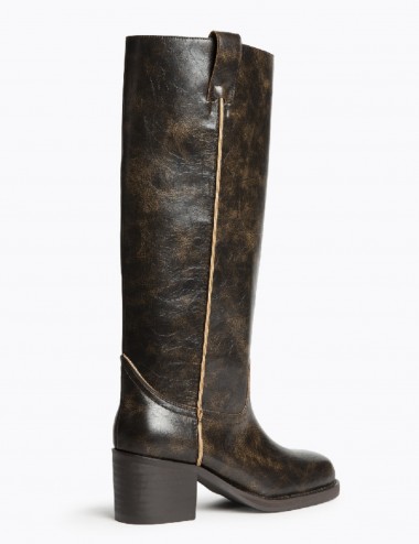 Bota biker alta marrón